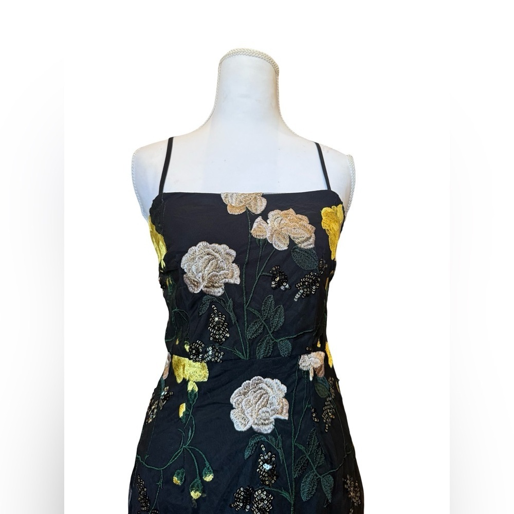Lulus Black Floral Embroidered Mini Dress Small Sheer Overlay Strappy Cocktail - Picture 8 of 14
